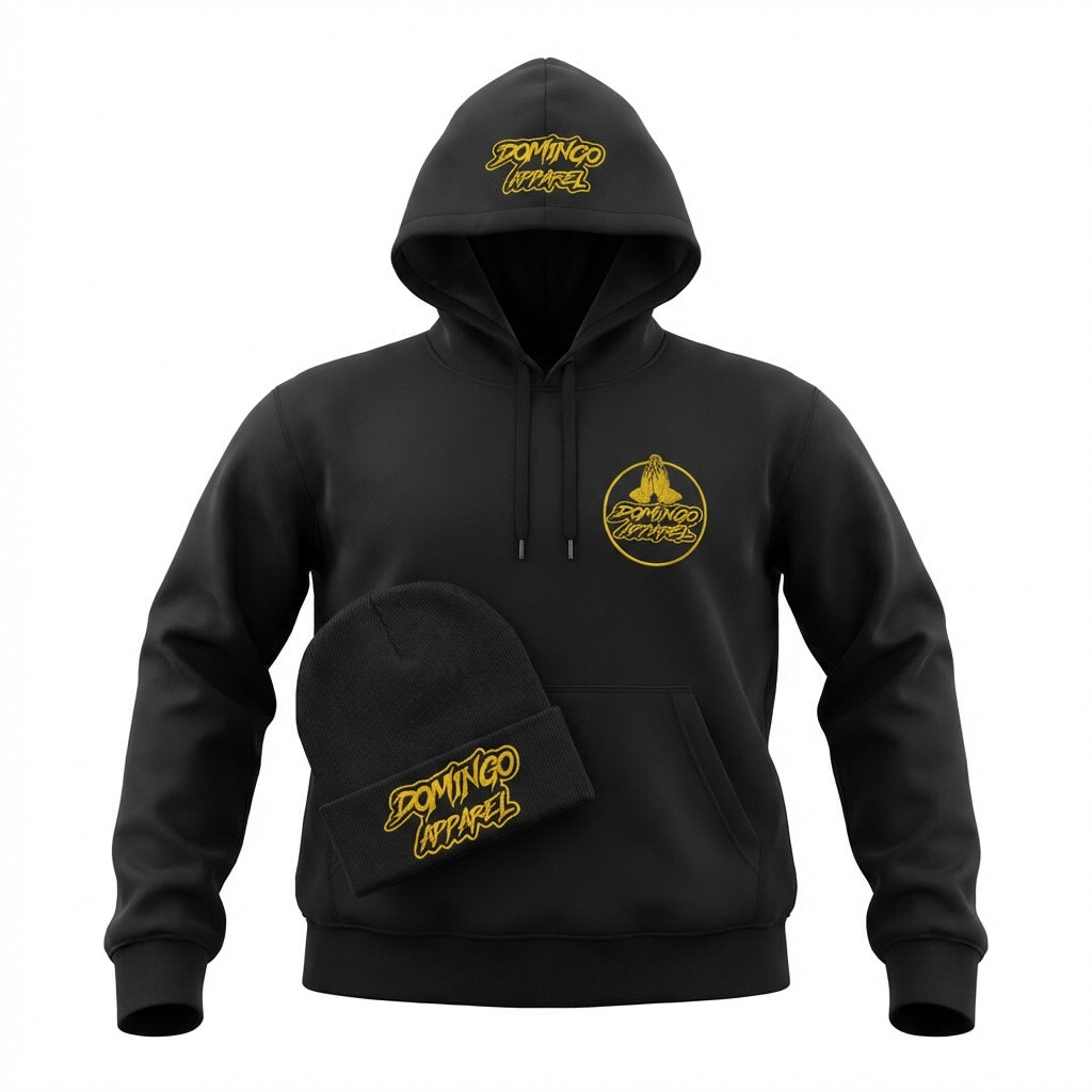 Domingo (Sunday) Apparel Black Hoodie with Matching Hat