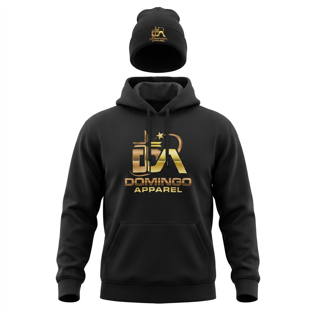 Domingo (Sunday) Apparel black Hoodie & Beanie Set